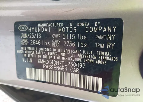 2013 Hyundai Genesis 5.0 R-Spec из США, поврежденный, VIN KMHGC4DH7DU250097